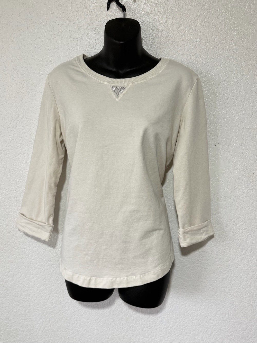 Karen Scott Cream Boatneck 3/4 Sleeve Top